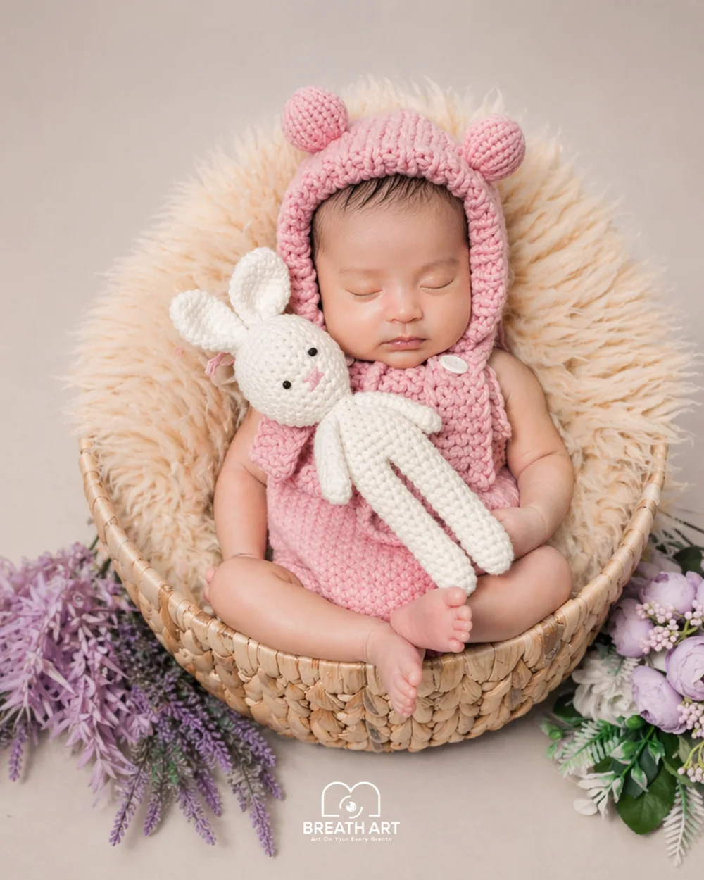 Pink Bunny newborn photoshoot theme