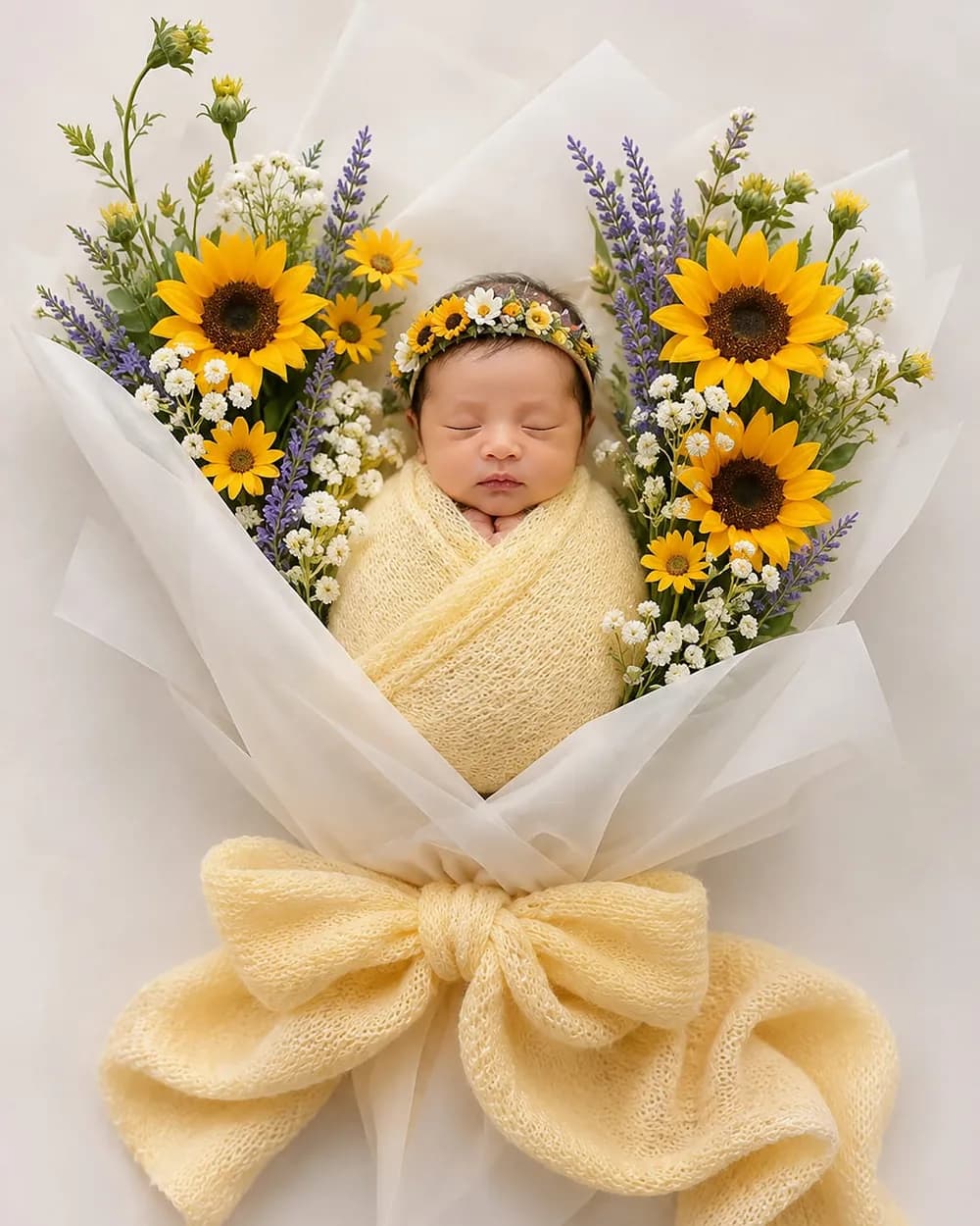 Sunflower Bouquet newborn photoshoot theme